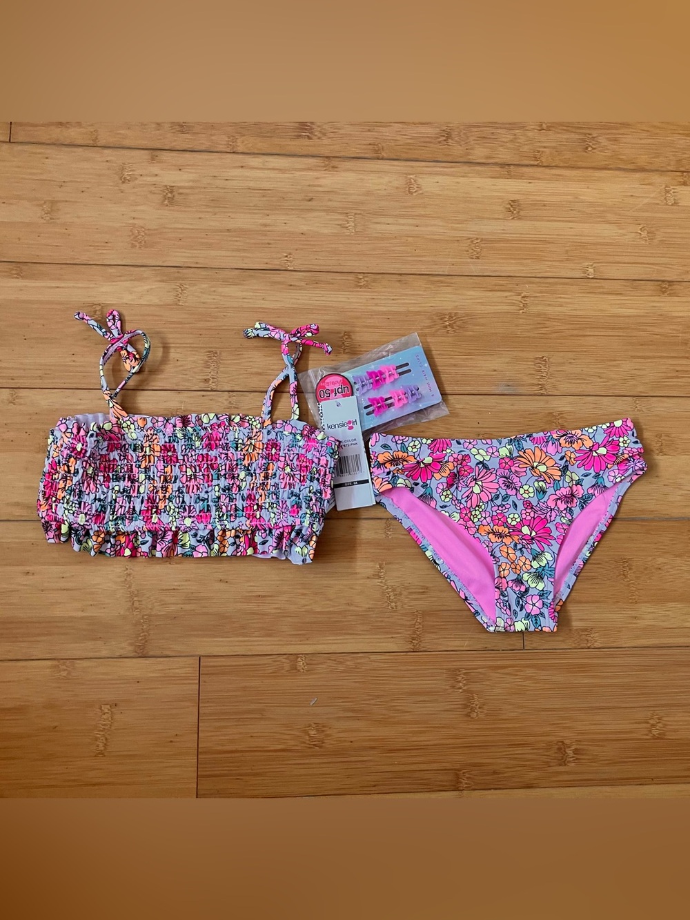 NWT Girls Size 6X Smocked Flower Print Bikini Swimsuit